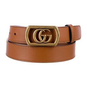 Gucci Leather Belt with Brushed Gold Buckle